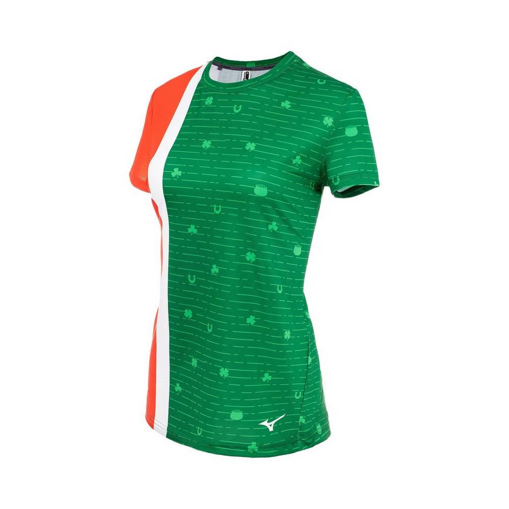 Camisetas Mizuno Printable Short Sleeve Mujer Verde Ofertas HEUW-56137